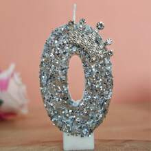 Silver Glitter Number Candles With Luxurious Crown, Suitable For Birthday, Anniversary, Celebration, Party Cake Decoration - Silver - View 17