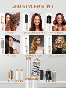 UKLISS Multi-Function 6-In-1 Hair Dryer Brush - 60,000 RPM Air Styler For Smooth And Volumized Hair, Lightweight Hair Dryer And Straightener For Women, Removable Attachment Head, Perfect For Home And Travel Styling, Great Holiday Gift - قابس اتحاد أوروبي نوع C (220 إلى 240 فولت) - مشاهدة 10