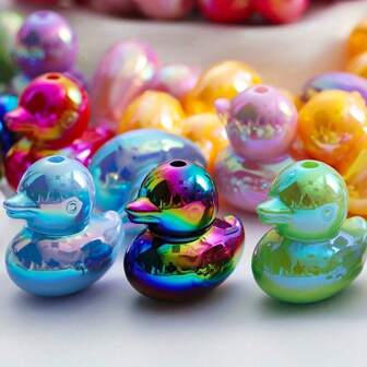 1/5/10/20/50/100 件亚克力 3D 鸭子焦点珠，适用于 DIY 串珠笔和钥匙扣，彩色鸭子装饰，非常适合珠宝制作、教师用品和课堂奖励