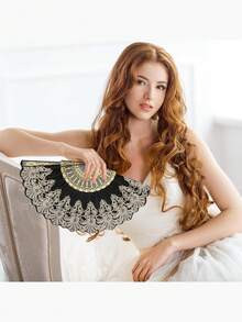 Classic Retro Women Handheld Tasseled Folding Fan, Suitable For Keeping Cool In Summer And Decorating For Parties, Dances, Weddings, Can Also Be Given As Holiday Gifts - Multicolor - View 4