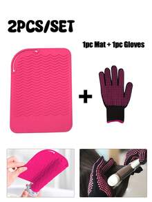 2 piezas Juego de Alfombrilla y Guante Resistentes al Calor, Adecuado para Tenacillas, Plancha y Alisador de Cabello - Protege tu Cabello y Manos de Daños por Calor - Multicolor - Ver 2