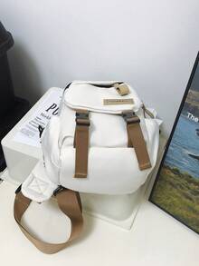 Men's Fashionable And Casual Versatile Nylon Chest Bag, Suitable For Campus, University, Outdoor, And Street Use - White - View 2