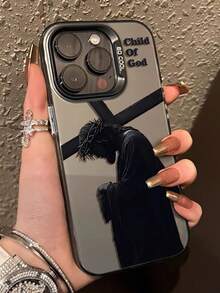 1pc Religious Theme Jesus, Son Of God Pattern Independent Electroplated Button, IMD Anti-Drop Phone Case, Compatible With 11/13/14/15/16/13 Promax/14 Promax/15 Promax/16 Promax And Other Models. Waterproof, Shockproof, Scratch-Resistant. - Multicolor - View 2