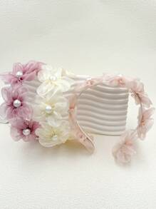1pc Sweet Bohemian Organza Pearl Flower Hairband, Simple Beach Holiday Hair Accessory, Spring/Summer Headbands Hair Hoop ,Head Piece