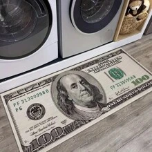 1pc Interesting Portrait & Dollar Bill Pattern Rug, Modern Creative Cartoon INS Style American Elements Rectangle Soft Area Carpet, Applicable For Outdoor, Entrance, Living Room, Bedroom, Laundry Room, Bathroom, Game Room, Washable All Season Bedside Mat, Home Decor