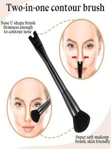 Dual-Ended Contour Makeup Brush, U-Shaped Nose Contour Brush, 2-In-1 Precise Dual-Headed Contour Brush, Perfect For Contouring, Sculpting, Highlighting, Blending, Innovative Bristle Makeup Brush, Suitable For Cream, Liquid, Bronzer, Blush, Setting Powder, And Concealer