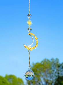 1 Pc Crystal Sun Catcher With Crescent - Solar Pattern, Amethyst Accents And Prismatic Crystal Details, Constructed From Metal And Crystal, Perfect For Outdoor Garden Decoration, Summer Decoration