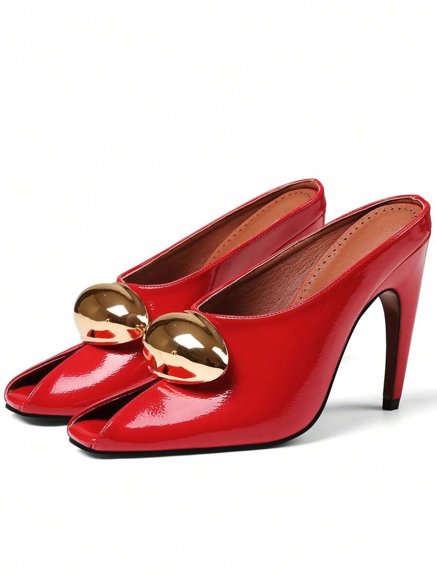 Fashion High Heel Sandals Women Peep Toe Slip On Metal Decor Stiletto Pumps Casual Party Shoes