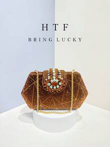 New Design Irregularity Shape Small Party Rhinestone Bag Ladies Clutch Long Chain Shoulder Bag High Quality Rhinestone Bags Crystal Women'S Bag Fashionable Party Bag - Coffee Brown - View 4
