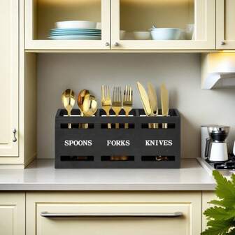 1pc Wooden Multipurpose Cutlery Organizer Rack For Home