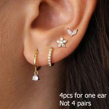 4 Stücke Ohrstecker Set mit Kubikzirkonia Sternblättern für Frauen, 18 Karat vergoldeter Edelstahl und Kupfer Ohrreifen Knorpel Schmuck