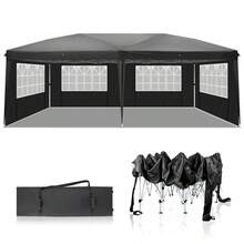 TOPAIM タープテント 3m×6m サイドシート6枚付き ワンタッチ 収納バッグ付き 3段階調節 UVカット 大型 耐水 レジャー イベント 海 バーベキュー 防災 運動会 おしゃれ 日除け 簡単取り付け (ブラック) - ブラック - チェックする 1