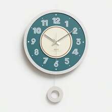 WOZOOM Wozoom Modern Minimalist Round Wall Clock, Overall Beige & Brown Color Scheme, Concise And Elegant. The Dial Features Bold Numeral Lines, Central Brown Circular Ring With Silver Pointers, Sophisticated Design. Pendulum Swing At The Bottom Adds Liveliness. Perfect Home Decor Choice For Living Room, Bedroom, Etc.