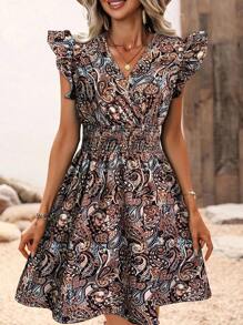 Women's V-Neck Paisley Print Mini Dress - Sexy Vacation Beach Dress, Flowy Summer Boho Dress For Women,Casual Sleeveless Sundress For Women,Bohemia Midi Dresses