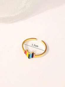 1pc Cute Style Pride Month Rainbow Heart Shape Adjustable Open Ring Stainless Steel For Women Suitable For Daily Dating - Yellow Gold - View 4