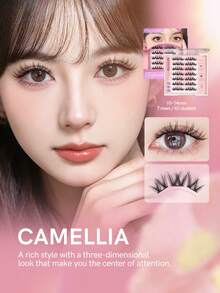 MLEN DIARY MLEN DAIRY 自粘式睫毛簇，10-14 毫米 C 卷自然 42 件预粘簇睫毛，无胶可重复使用漫画睫毛，按压自粘簇睫毛单根睫毛在家自行粘贴（山茶花）睫毛簇，睫毛簇，单根睫毛，睫毛，假睫毛 - C - 查看 10