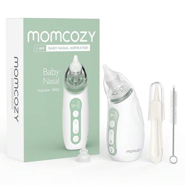 Momcozy Aspirador Nasal para Bebês, Aspirador Nasal Elétrico com 3 Níveis de Sucção para Bebês, Recém-nascidos e Crianças Pequenas, Aspirador Nasal Portátil para Bebês com Luz e Música Suaves, Aspirador de Ranho para Bebês