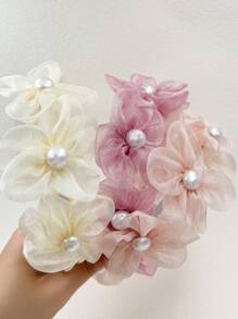 1pc Sweet Bohemian Organza Pearl Flower Hairband, Simple Beach Holiday Hair Accessory, Spring/Summer Headbands Hair Hoop ,Head Piece
