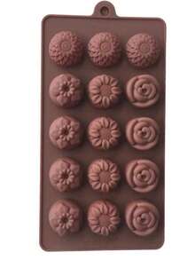 15 FLOWERS Silicone Mold With 4 MODELS  Non-Stick 3D For Pastry/Chocolates/Candy/Cake/DIY Kitchen Tool - 巧克力棕 - 查看 2