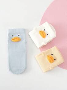 1 Pair Kids Cartoon Duck Print Mid-Calf Socks, Solid Color Infant Floor Socks, For Spring & Summer