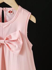 1 件女童公主裙，时尚蝴蝶结和玫瑰花面料无袖背心裙，适合夏季 - 粉色 - 查看 6