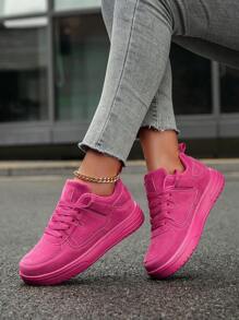 Women's Simple Patchwork Comfortable Khaki Flat Casual Shoes, Personalized Fashion Business Lace-Up Skateboard Sneakers
