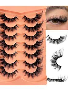 7 对漫画睫毛、仿貂毛睫毛、猫眼睫毛、自然浓密假睫毛、浓密睫毛延长、戏剧凌乱的貂毛睫毛纤长 8D 浓密持久纤长假睫毛条旅行必备化妆工具 - 狐狸眼睫毛 - 查看 1