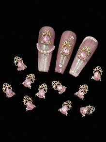 10 Pieces Of Pink Nail Art Accessories, Alloy Rhinestone Three-Dimensional Exquisite And Versatile Light Luxury Nail Pendants, DIY Wearable Nail Material Bag, Suitable For Nail Salons