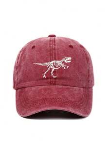 1 pieza Gorra de béisbol para niños/niños pequeños con lavado mate con diseño bordado de dinosaurio y patrón de hueso, apta para todas las estaciones - gorra de beisbol - Ver 9