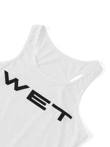 Women's Racerback Tank Tops Sleeveless Crew Neck Letter Print Slim Fit Crop Tops Casual Shirts - trắng - Xem 9