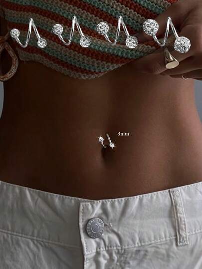 1pc 925 Sterling Silver Diamond Dust Double Screw Navel Piercing, Shiny Ball Navel Ring, Suitable For Girls' Daily Wear, Best Gift For Girlfriend, Mother, Sister