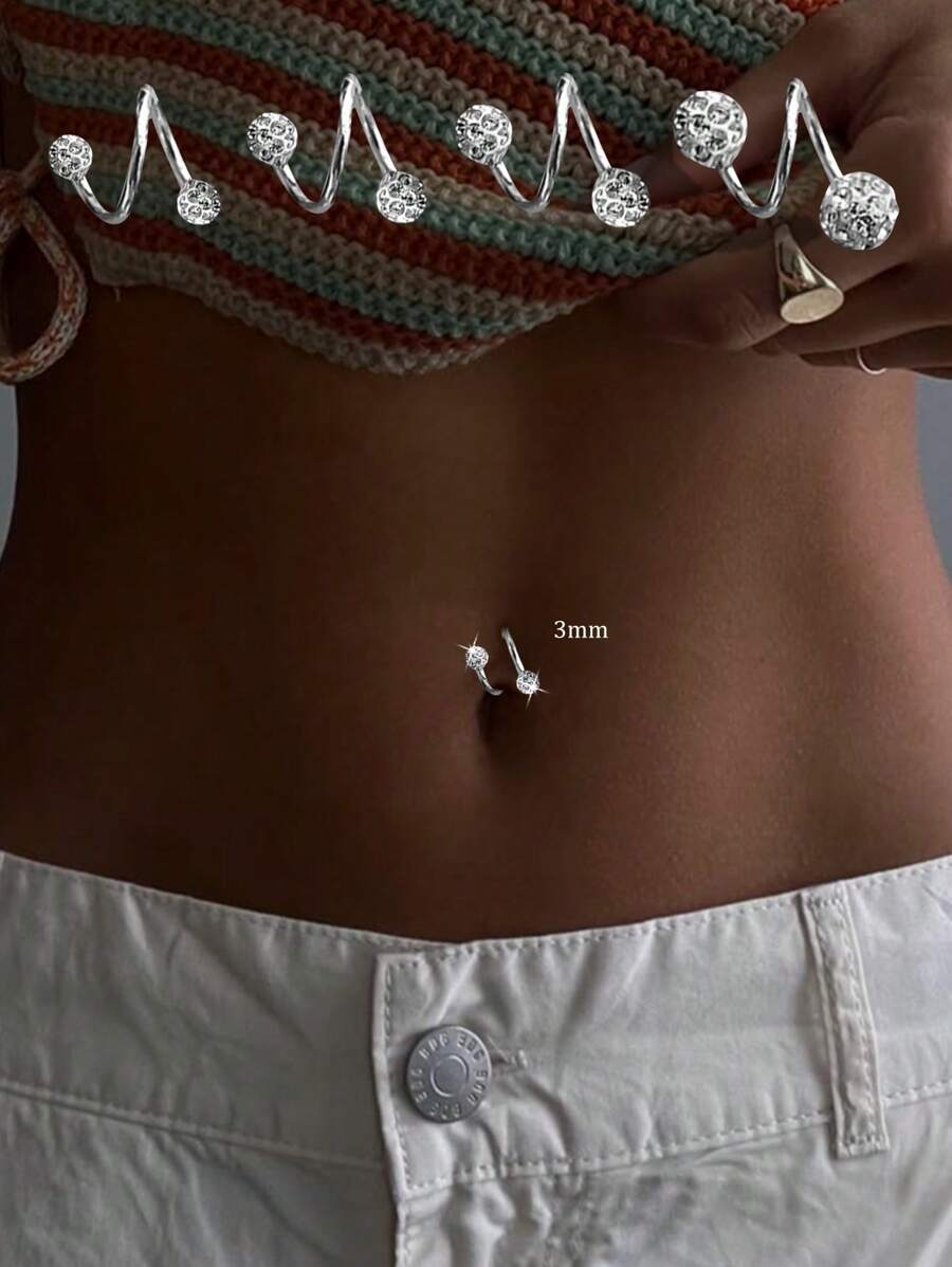 1 pieza Nail para ombligo con forma de S, de plata de ley 925 con diamantes y bolas brillantes, ideal para uso diario, vestidos diarios de niñas, el mejor regalo para novias, madres y hermanas