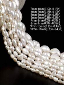 1pc Natural Baroque Freshwater Pearl Bead 4-11mm With Through Hole, White Color, Semi-Finished DIY Jewelry Accessory