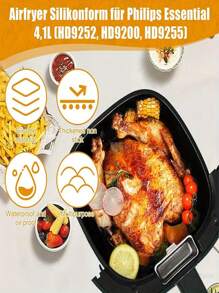 1 pièce Tapis de cuisson en silicone carré pour friteuse à air, compatible avec les friteuses à air HD9252 HD9200, doublure en silicone réutilisable