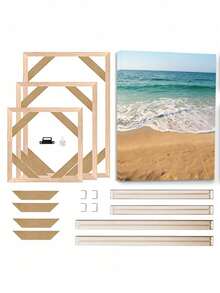 1套木质画布框松木绷架DIY画框套装，适用于30x40cm、40x60cm、50x70cm画布、钻石画、画廊装裱油画、墙面艺术装饰（画布尺寸必须大于画框尺寸）