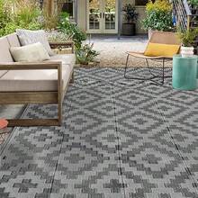 Wodoodporny dywan zewnętrzny, dwustronny dywan plastikowy, nowoczesny dywan, duża mata podłogowa na zewnątrz, kamper, patio, podwórko, pokład, piknik, plaża, kemping, czarno-szara krata - Czarne - Zobacz 5