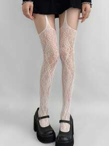 1 Pair Women's Sexy Dark Gothic Spider Web Jacquard Fishnet Pantyhose, Suitable For Halloween