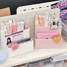 1pc 6-Compartment Cream Color Pen Holder, Simple Design Large Capacity Desk Organizer For Stationery, Makeup Brushes, Eyeliners And Other Beauty Tools Back To School