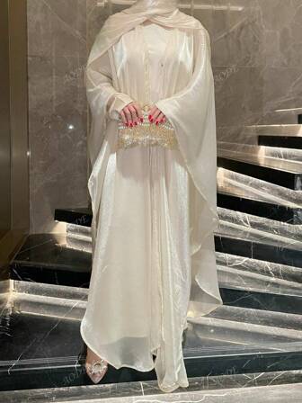 2pcs/Set Elegant Sophisticated Luxury Organza Party Dress, Includes Gown And Robe Set, For Wedding, Celebration, Formal Dinner, Eid Al Fitr