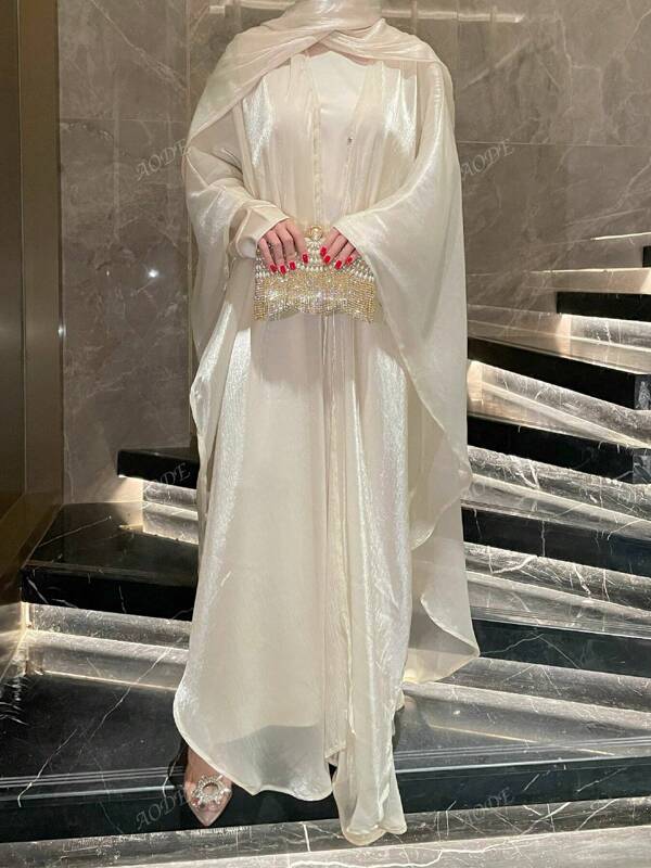 Set de 2 piezas Vestido de fiesta lujoso y elegante de organza, incluye vestido y bata, para boda, celebración, cena formal, Eid Al Fitr