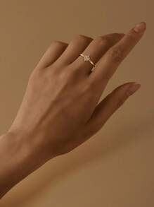 1 pièce Bague de fiançailles en argent sterling 925 à motif étoile octogonale, bandes éternité en cubic zirconia cubique, bague de mariage promesse pour femmes