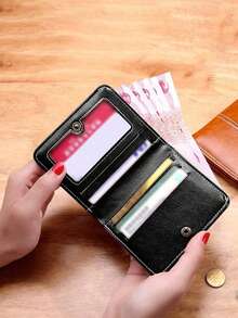 Clover Short Wallet Women Thin Multi-Card Slots Bifold Large Capacity Leather Card Holder Coin Purse For Women Wallet Mini Wallet Purse Wallet Small Wallet Wallet Cute Wallet - Black - View 6