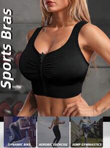2pcs Sports Bras For Women Summer Gym Bra Seamless Wireless Bralette High Elastic Tank Tops Workout Training Removable Padding Zipper Racerback Running