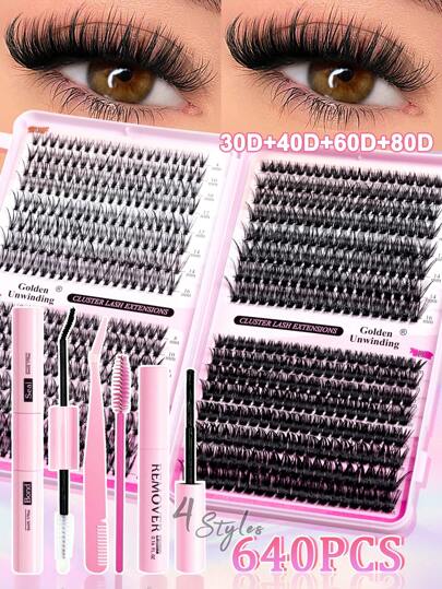 640ชิ้น ชุดแถว ( คิ้ว30D+40D+60D+80D), C-Curl 8-16MM แบบผสม, ชุดขยายขนตา DIY, ชุดขนตา DIY ล่าง, ขนตากลุ่มขนาดใหญ่นุ่มซอฟท์ รายบุคคล, สร้างผีเสื้อซอฟท์ธรรมชาติ Y2k ฟูนุ่ม, แผ่นฐานสีชมพู, ดูที่บ้าน, กาวขนตา DIY คงทน,น้ำยาขจัดกาว DIY, คีมหนีบขนตา DIY