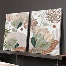 1Pc/2Pcs Vintage Soft Jungle Botanical Flowers Wall Art Decor Posters Modern Abstract Line Watercolor Floral Minimalist Canvas Prints Fashion Paintings For Living Room Bedroom Home Office Dormitory Decor Wall Background Design Picture Framed/Unframed ,Wall Art With Frame - Multicolor - View 5