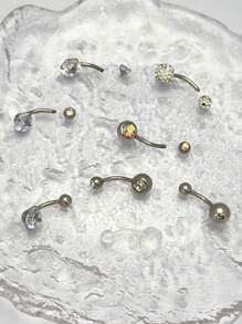 Set de 8 aros de ombligo de circonita cúbica minimalistas, joyas corporales hipoalergénicas aptas para mujeres, uso diario y vacaciones, cumpleaños, fiestas, regalos para novias