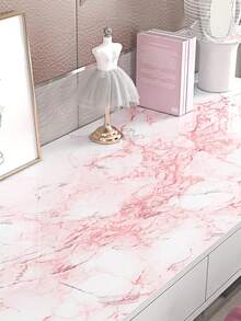 Pink Self-Adhesive Removable PVC Grey Marble Patterned Wallpaper Roll - Waterproof, Oilproof, Multi-Functional Vinyl Sticker For Kitchen Cabinets, Bedroom, Living Room Walls, Countertops & Furniture Refurbishing - Pink - View 2