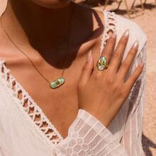 S SHOPBOHO 1pc Summer Accessories Oval Statement Open Ring Chunky Finger Ring Necklace Jewelry Set Starfish Charm Ring