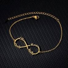 Customized Double Heart & Infinity Symbol Bracelet, Stainless Steel Personalized Wristband, Birthday Gift, Black/Silver/Gold, Fashion, Colorful, Retro, Minimalist, Unisex, Casual, Cute, Customizable, Unique, Ideal Gift For Him/Her, Boyfriend/Girlfriend, Parents, Family, Friends, Suitable For Anniversary, Birthday, Graduation, Prom, Party,Jewellery For Ladies - Multicolor - View 8