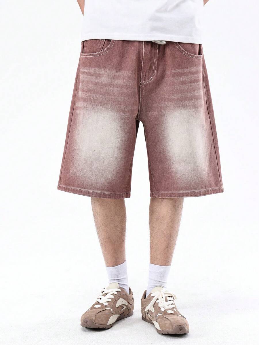 Men's Loose Casual Denim Shorts With Pockets, Versatile Summer Jeans Shorts - Redwood - View 1